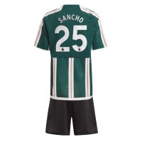Camisa de Futebol Manchester United Jadon Sancho #25 Equipamento Secundário Infantil 2023-24 Manga Curta (+ Calças curtas)